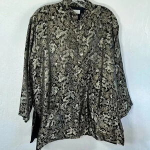Jade‎ Jade Jade Asian Black Gold Dragon Jacket 100% Rayon Knot Button Large